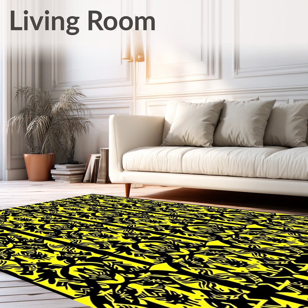 Bold Yellow Black Tribal Imprints Rug
