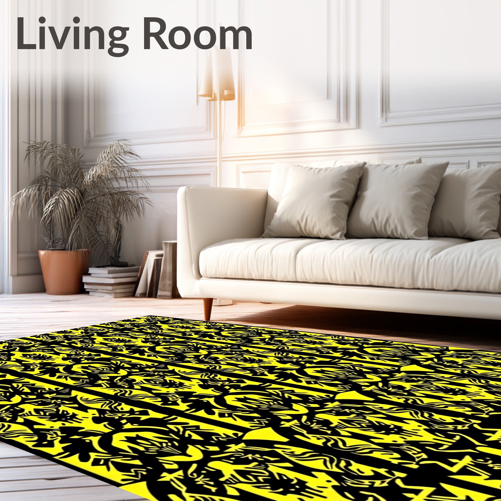 Bold Yellow Black Tribal Imprints Rug