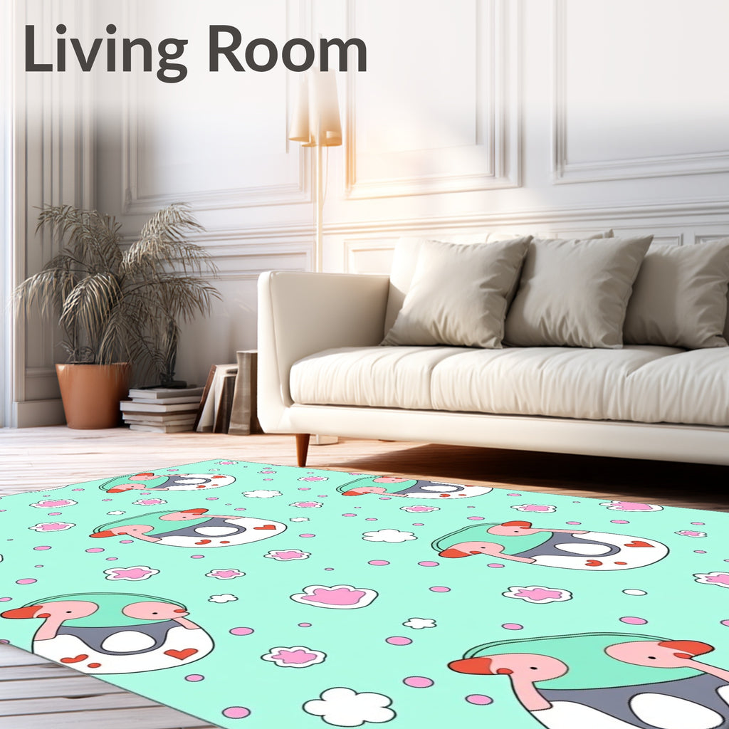 Cute Teal Flamingo Paw Print Rug