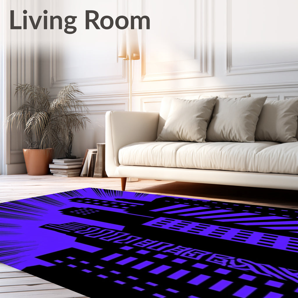 Bold Purple Comic City Skyline Rug