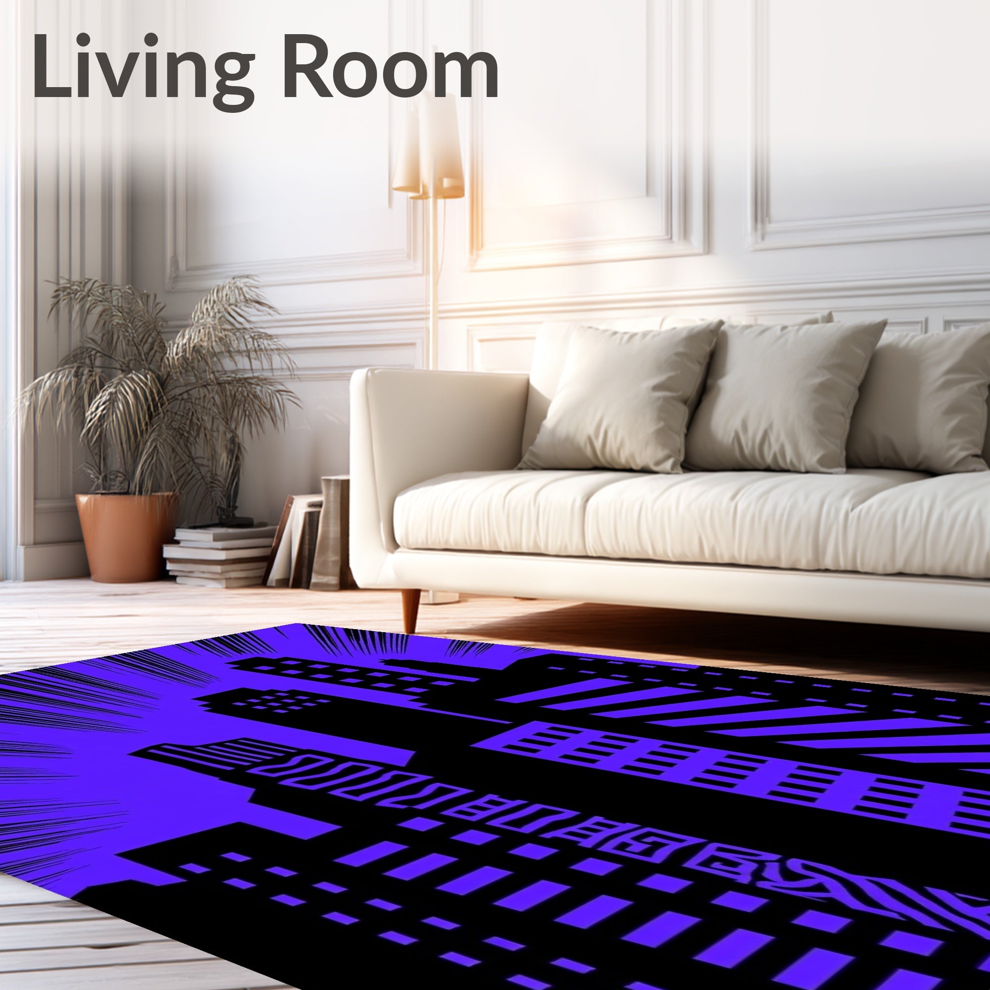 Bold Purple Comic City Skyline Rug