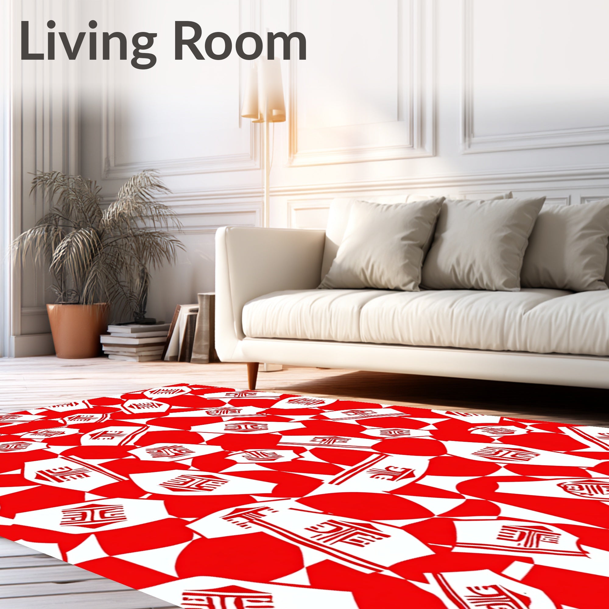 Red White Abstract Tribal Figures Rug