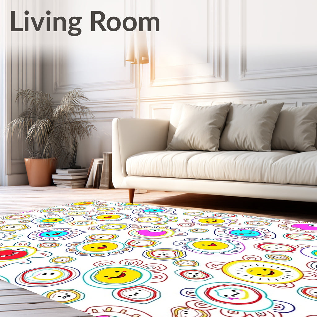 Whimsical Happy Faces Smiley Circle Collage Rug