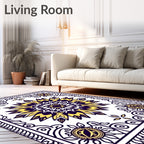 Deep Indigo Yellow Sunburst Mandala Rug
