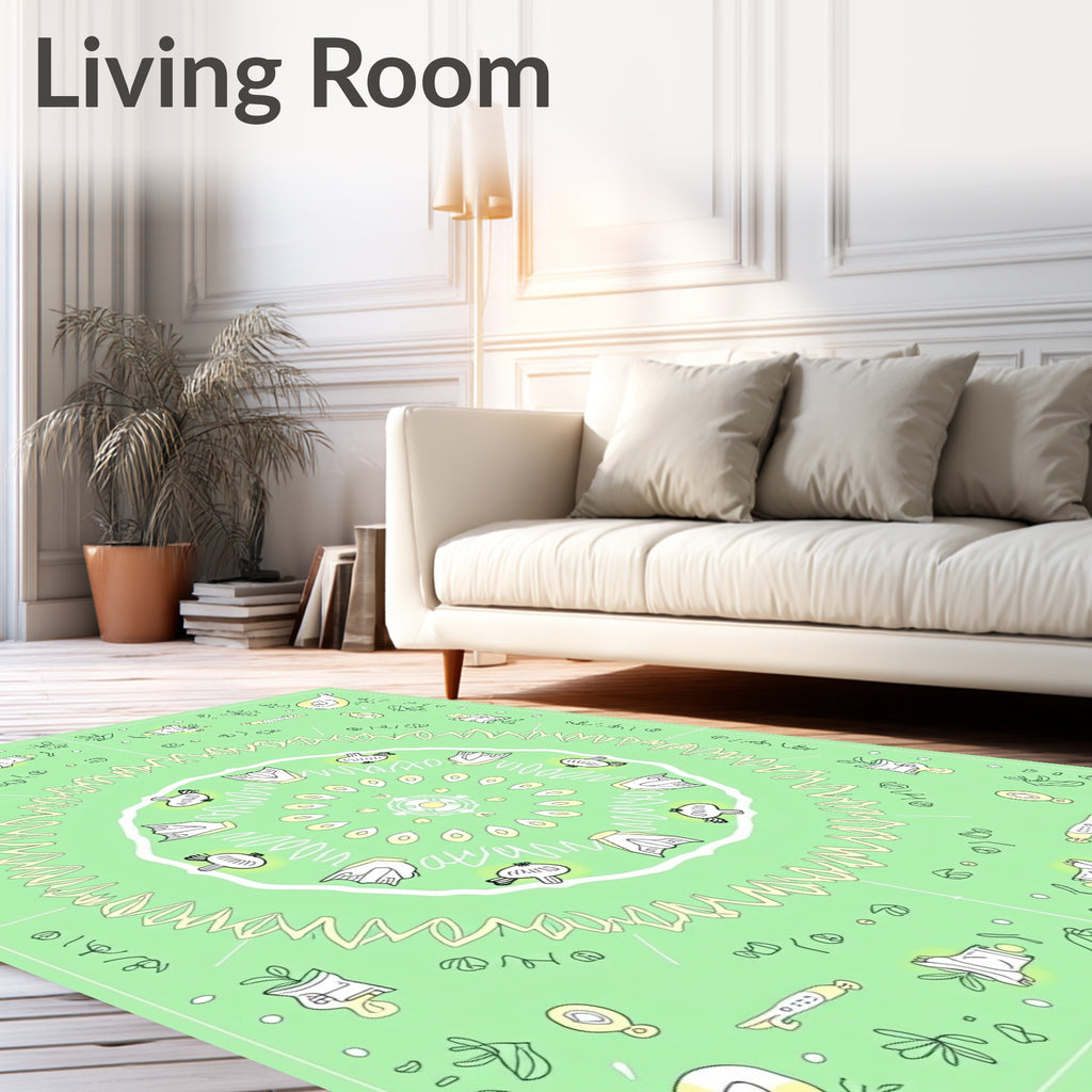 Pastel Green Whimsical Bird Mandala Rug