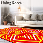 Bold Red Yellow Geometric Zigzag Diamonds Rug