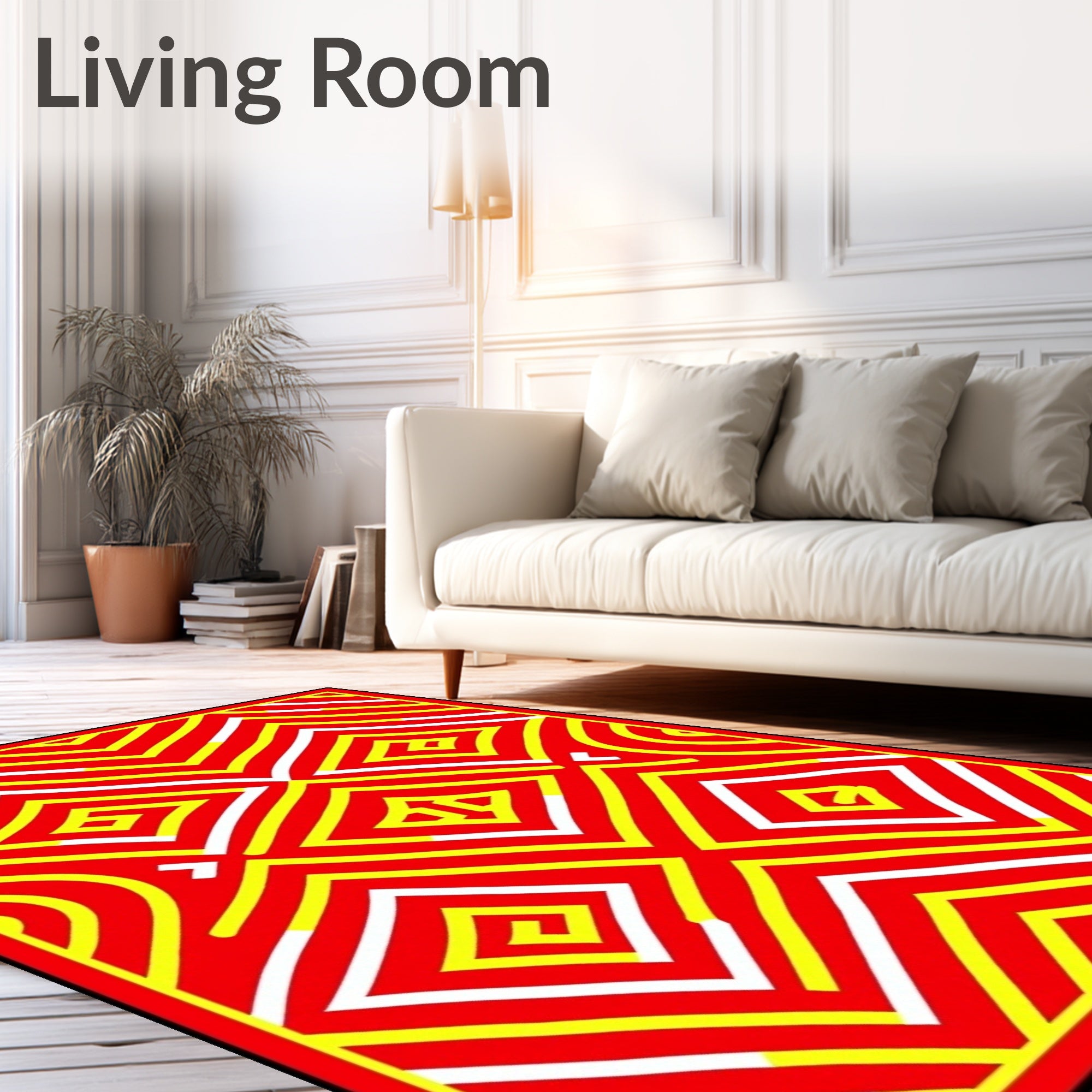 Bold Red Yellow Geometric Zigzag Diamonds Rug