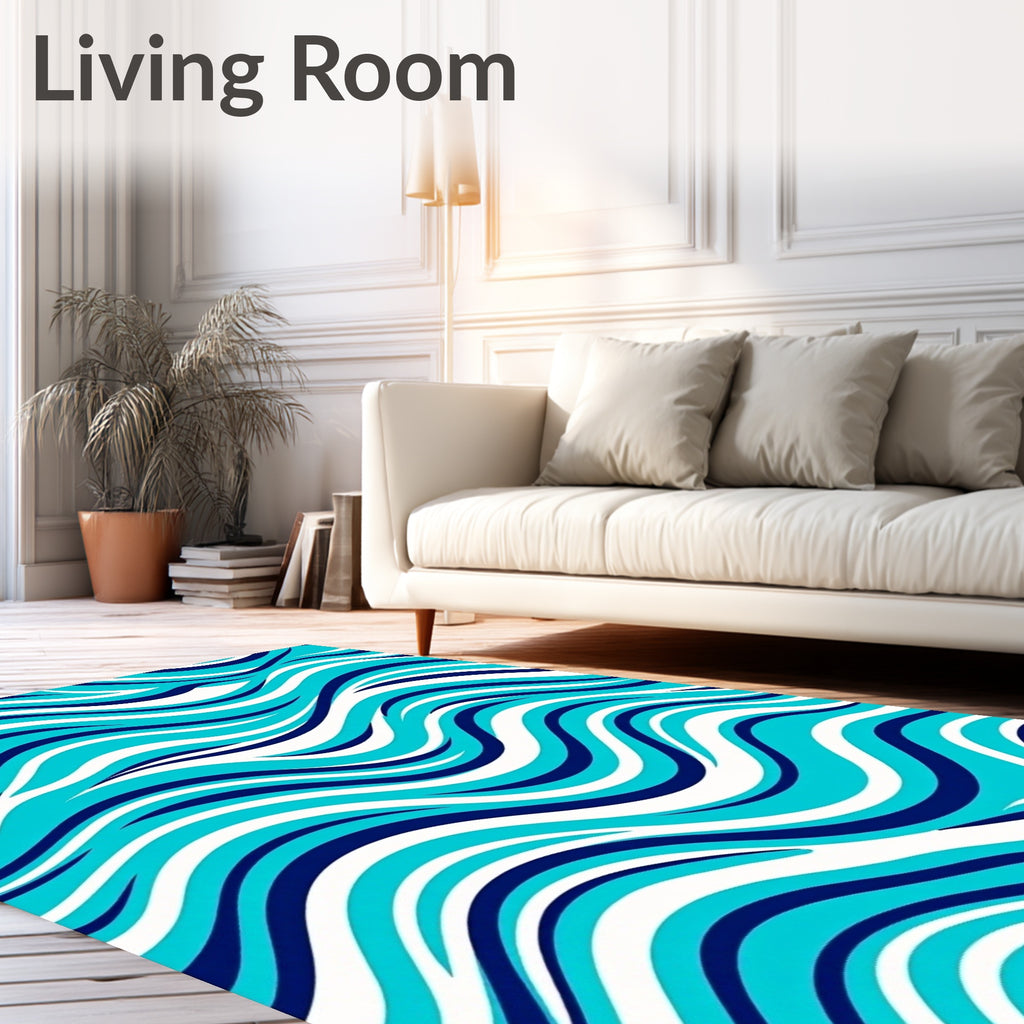 Vibrant Blue White Ocean Waves Rug