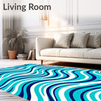 Vibrant Blue White Ocean Waves Rug