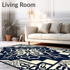 Navy Cream Abstract Geometric Flora Rug