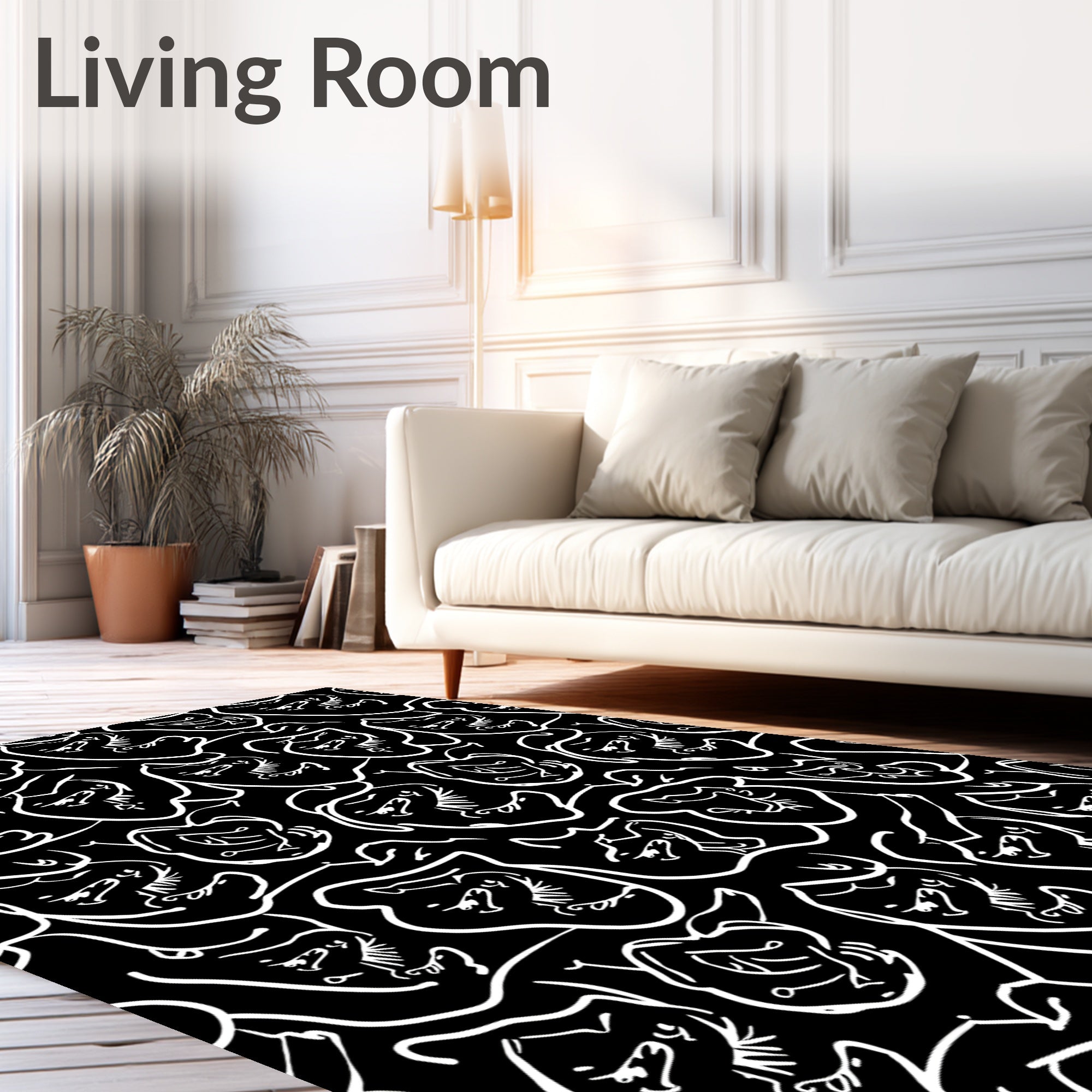 Abstract Face Line Art Black Rug