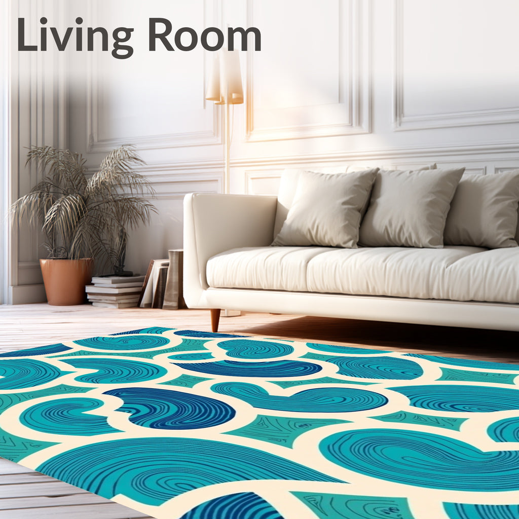 Teal And Cream Swirling Forms Rug