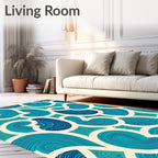 Teal And Cream Swirling Forms Rug