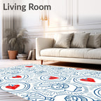 Whimsical Blue Heart Bunny Collage Rug