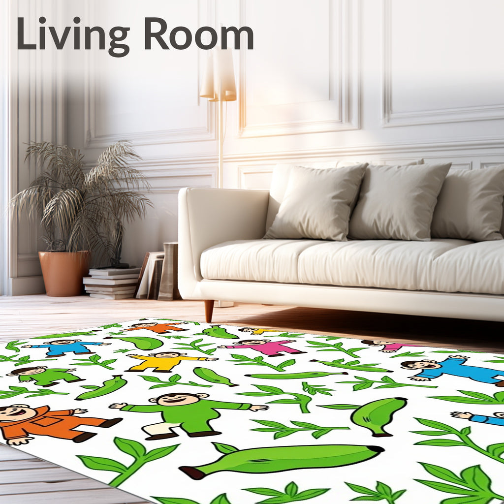 Joyful Monkeys Bananas Tropical Leaves Rug