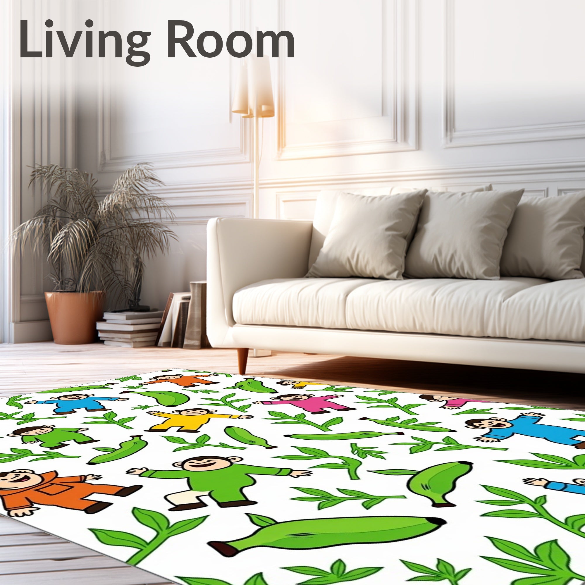 Joyful Monkeys Bananas Tropical Leaves Rug