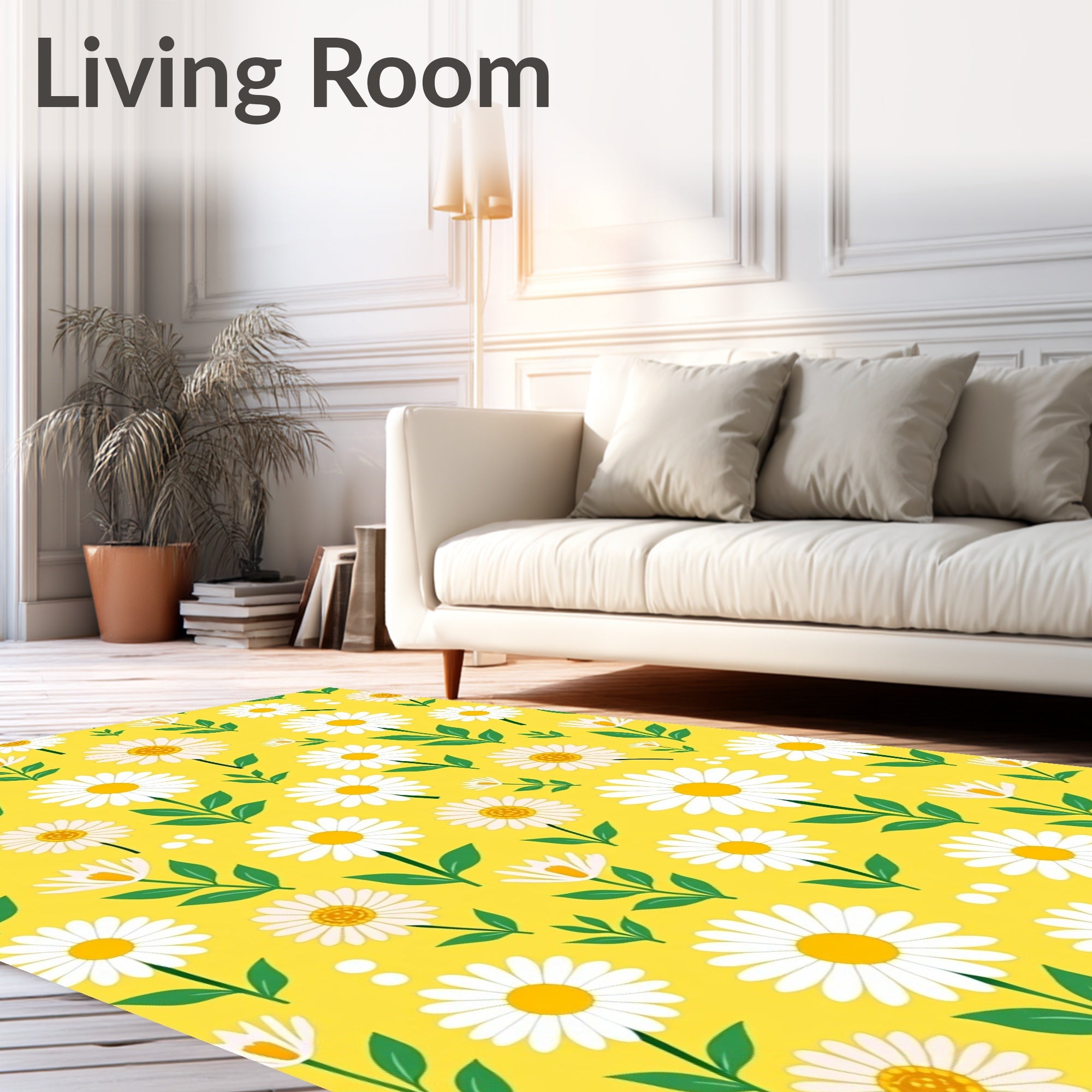 Yellow Daisy Floral Field Rug