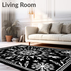 Black White Geometric Sun Snowflake Rug
