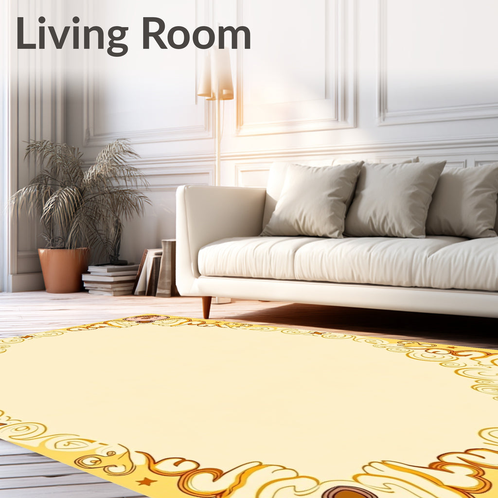 Playful Yellow Bear Swirl Border Rug