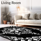 Black White Floral Medallion Art Rug