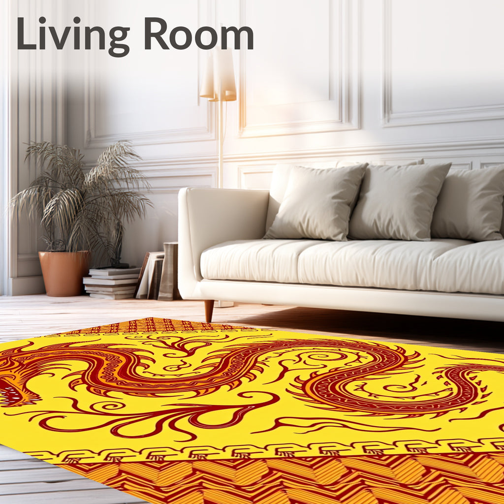 Fiery Red Dragon Yellow Art Rug