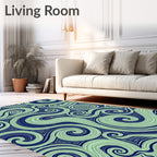 Navy Swirling Lines Mint Green Rug