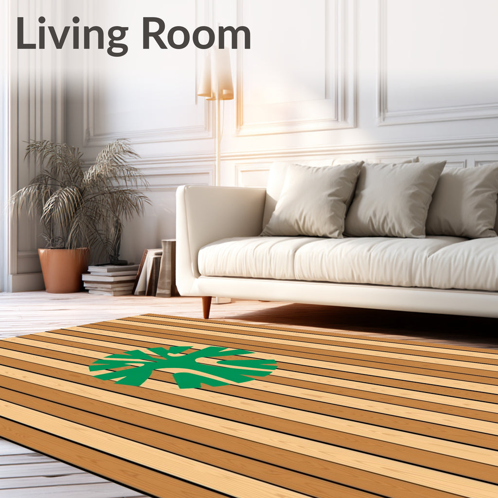 Green Tree On Wood Plank Background Rug