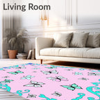 Pink Butterflies Turquoise Blue Swirls Rug