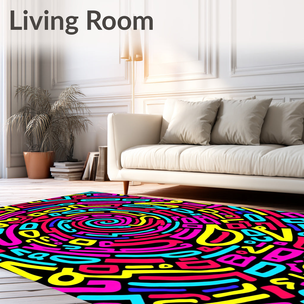 Vibrant Neon Abstract Swirl Rug