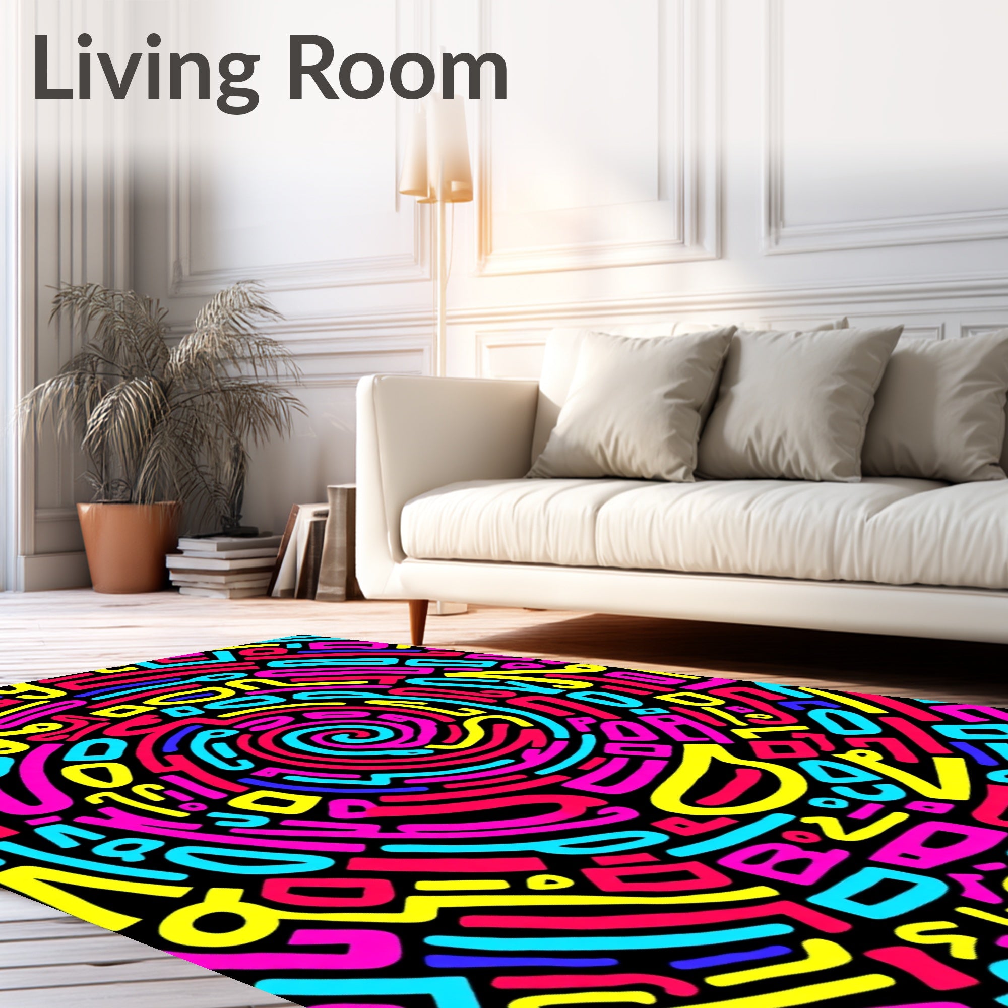 Vibrant Neon Abstract Swirl Rug