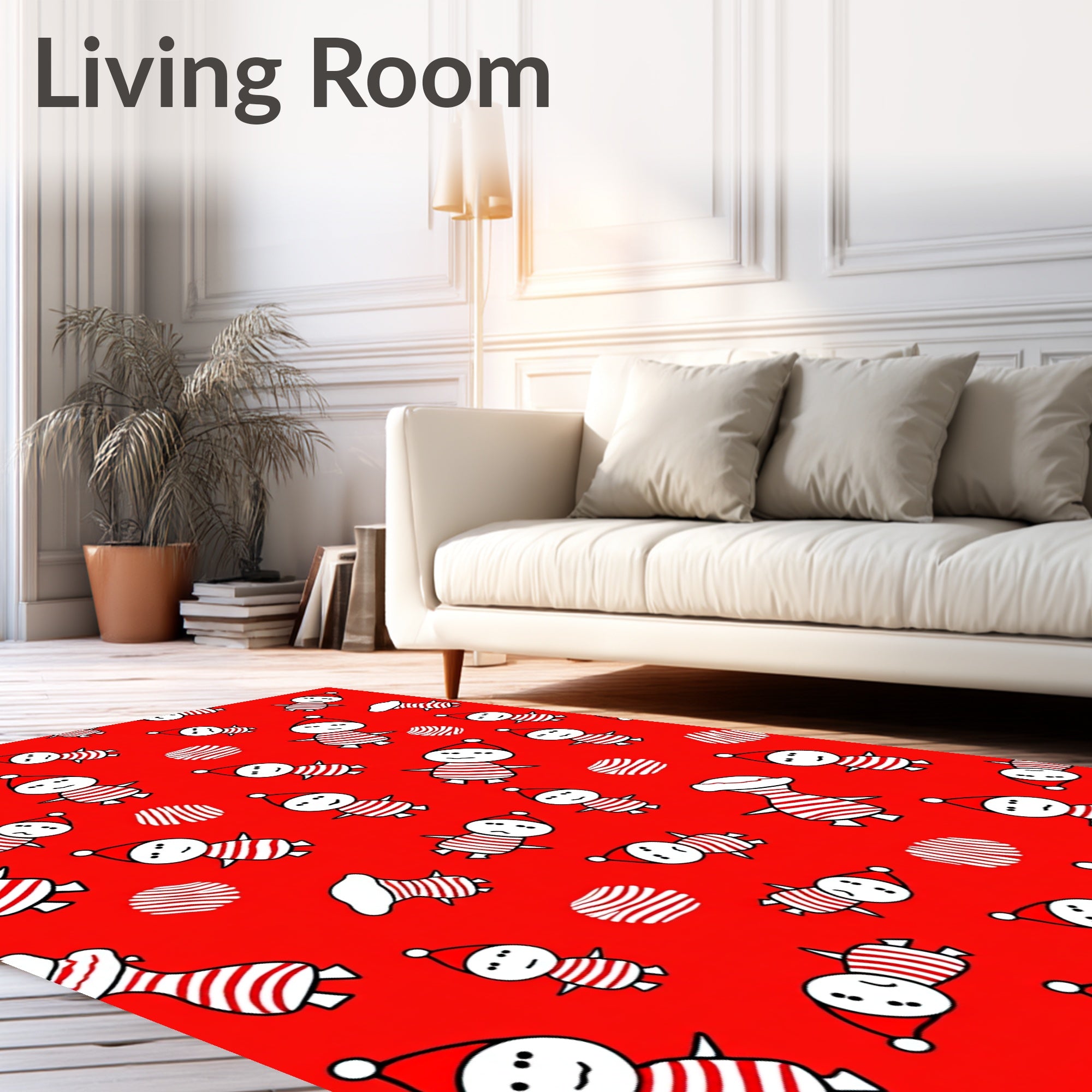 Red White Striped Figures Christmas Hat Rug