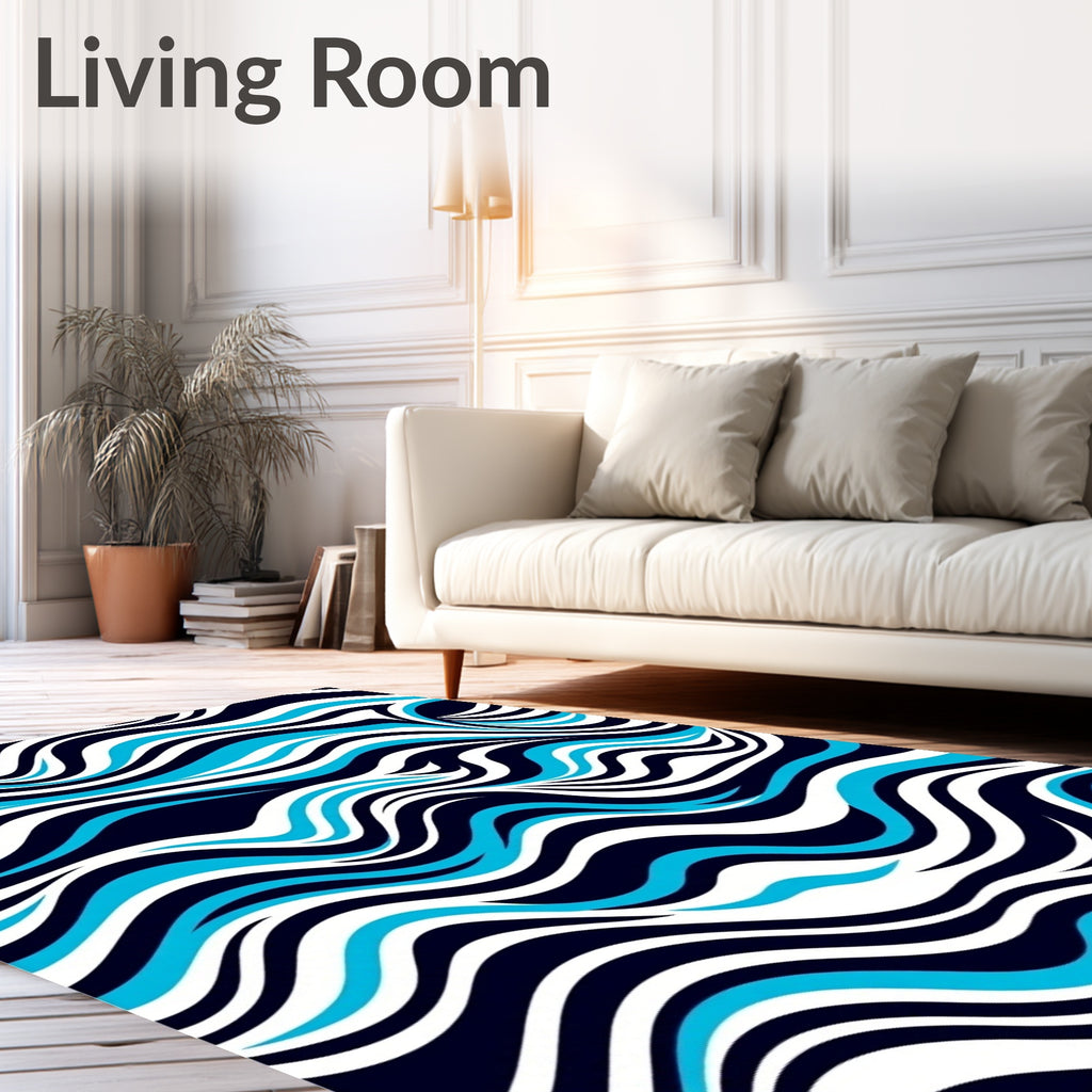 Bold Blue White Wave Flow Rug