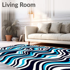 Bold Blue White Wave Flow Rug