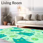 Teal Whimsical Cat Swirls Rug