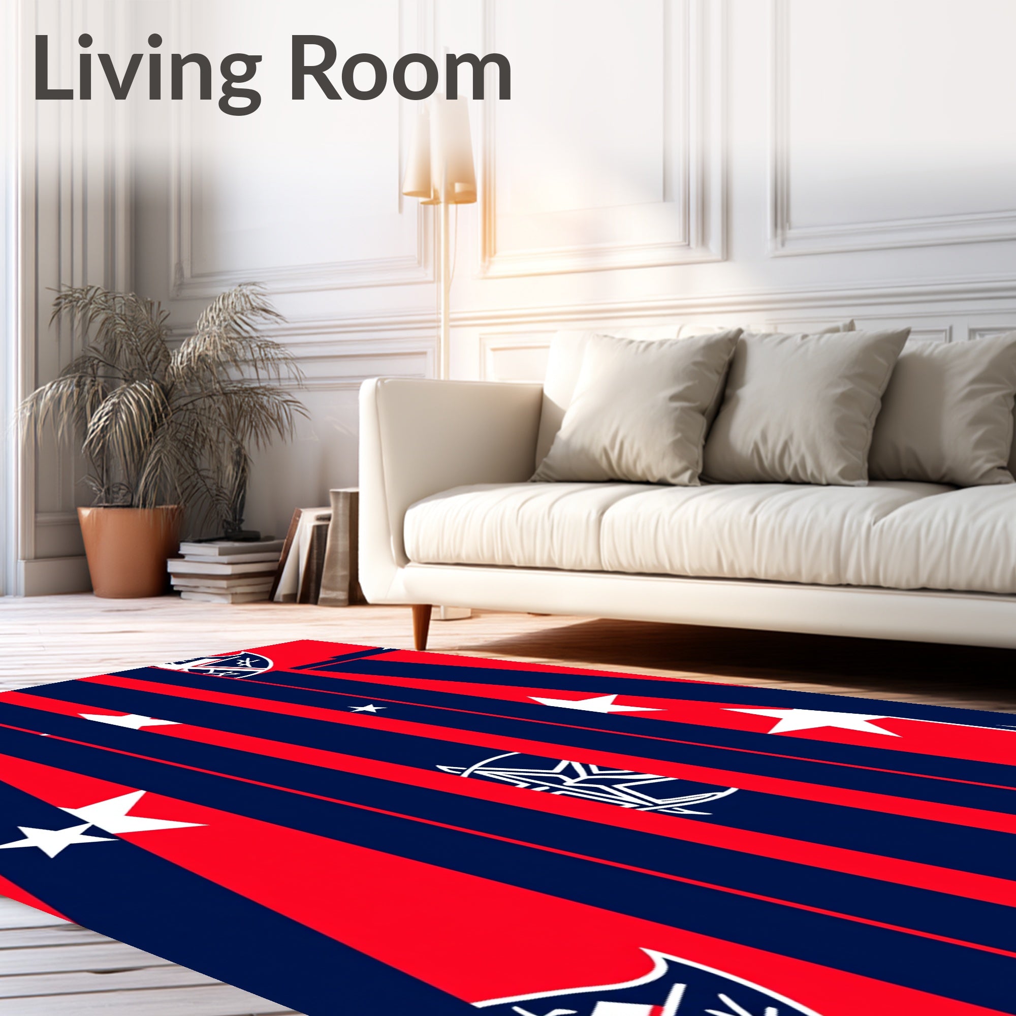 Bold Red Blue Star Emblem Stripes Rug