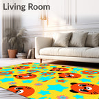 Cheery Orange Panda Stars Flowers Rug