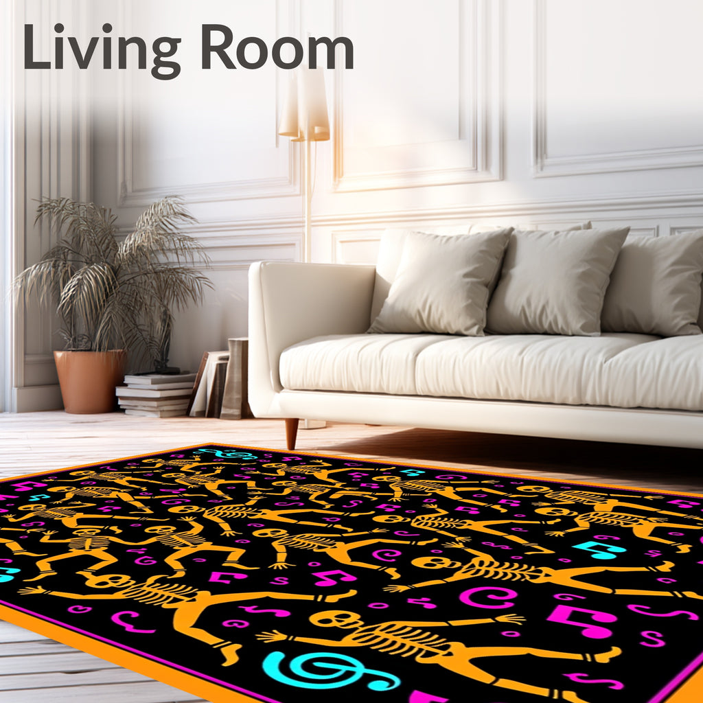 Dancing Skeletons Orange Musical Notes Rug