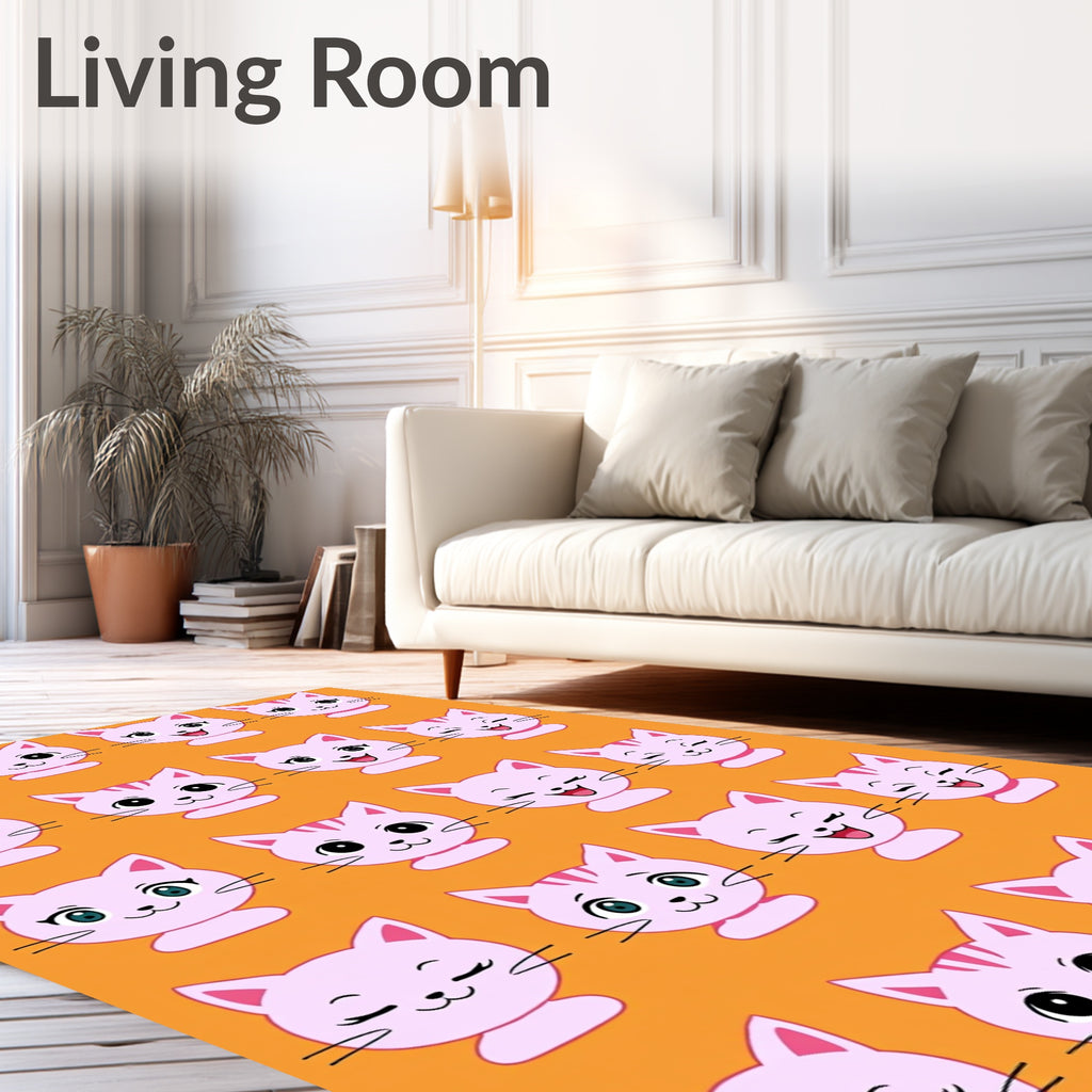 Pink Kitten Faces All Over Print Rug
