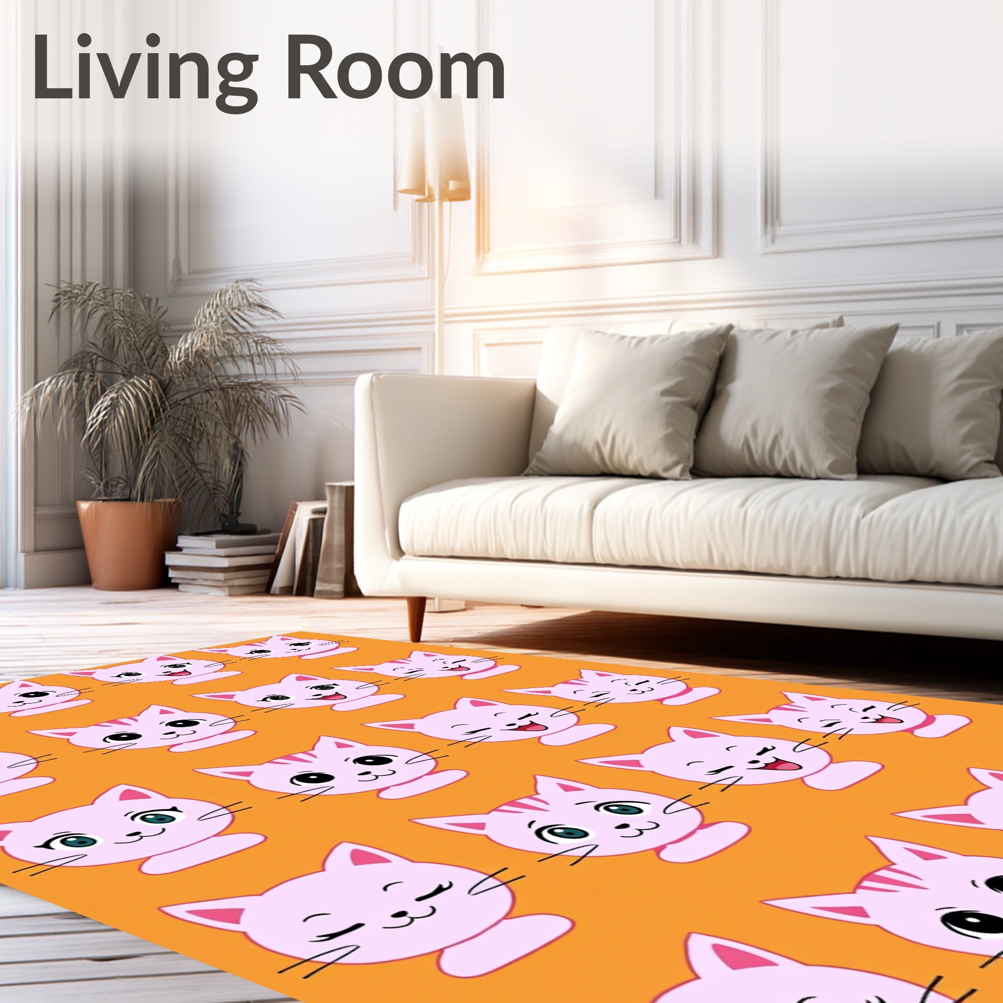Pink Kitten Faces All Over Print Rug