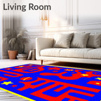 Bold Red Blue Yellow Cosmic Stars Rug