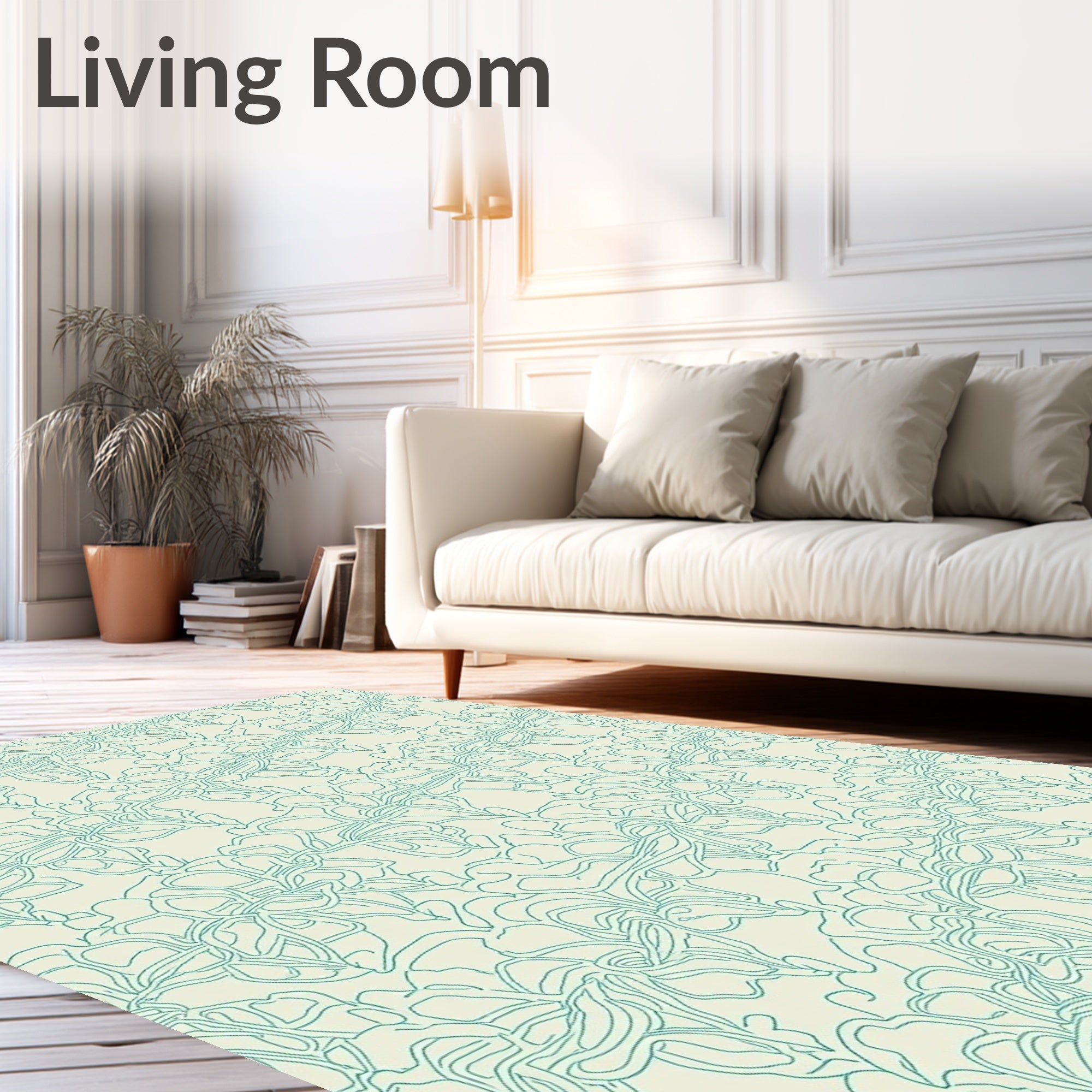 Serene Teal Vine Blossom Rug