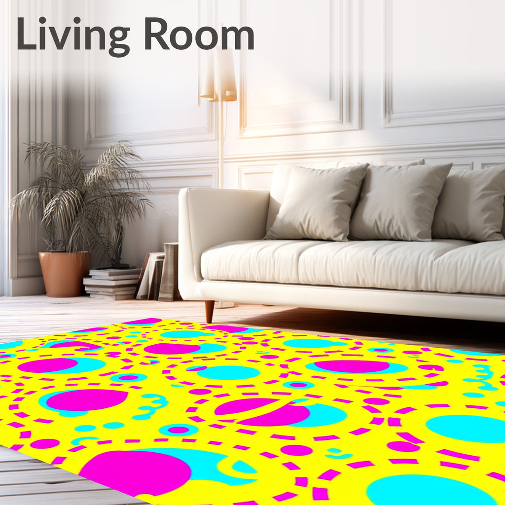 Bright Yellow Pink Blue Circles Rug
