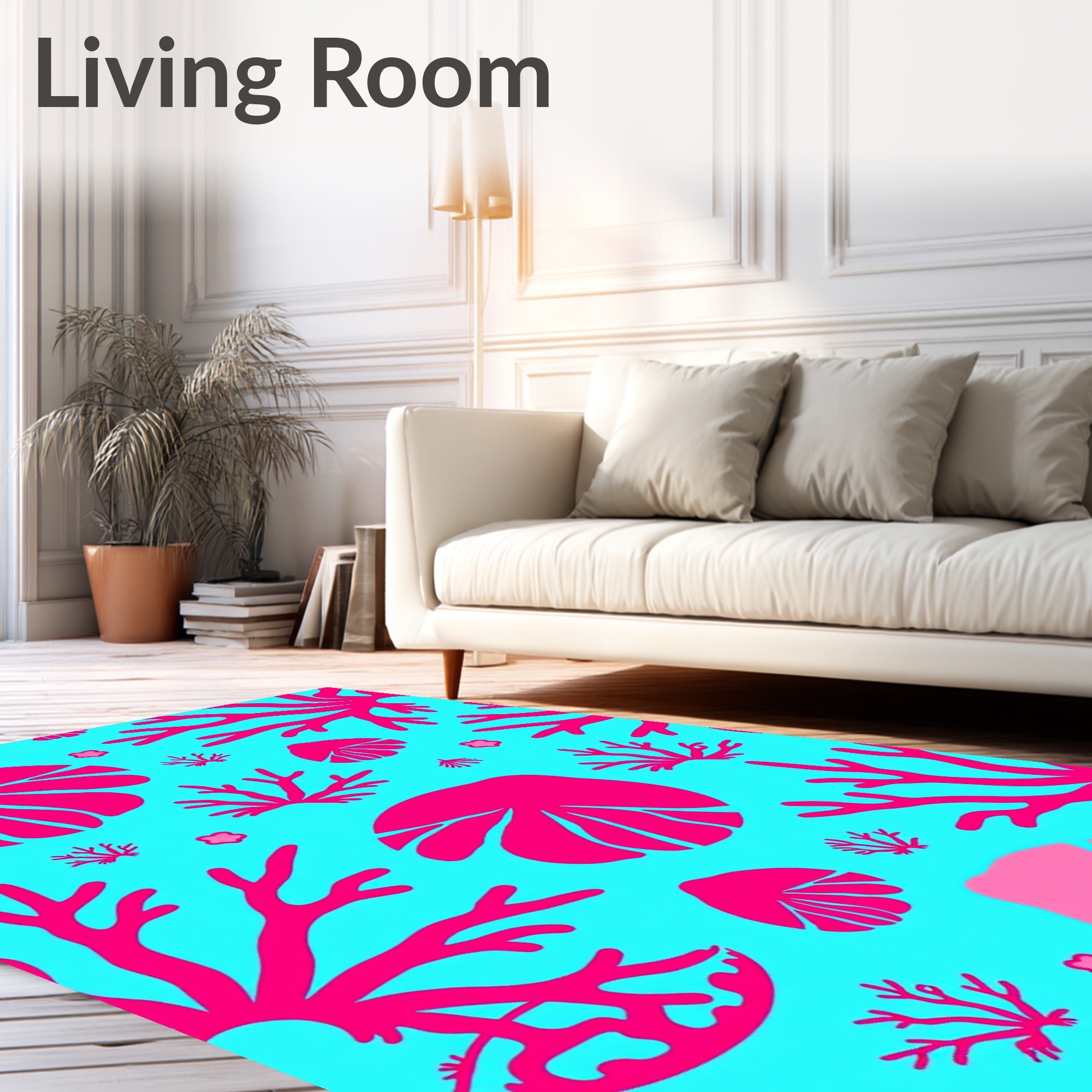 Vivid Pink Coral Ocean Foliage Rug
