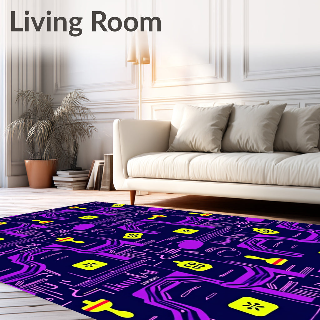 Abstract Purple Yellow Neon Circuit Rug