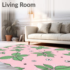Peachy Pink Green Leaf Blossom Stars Rug