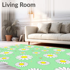 White Daisy Garden Mint Background Rug
