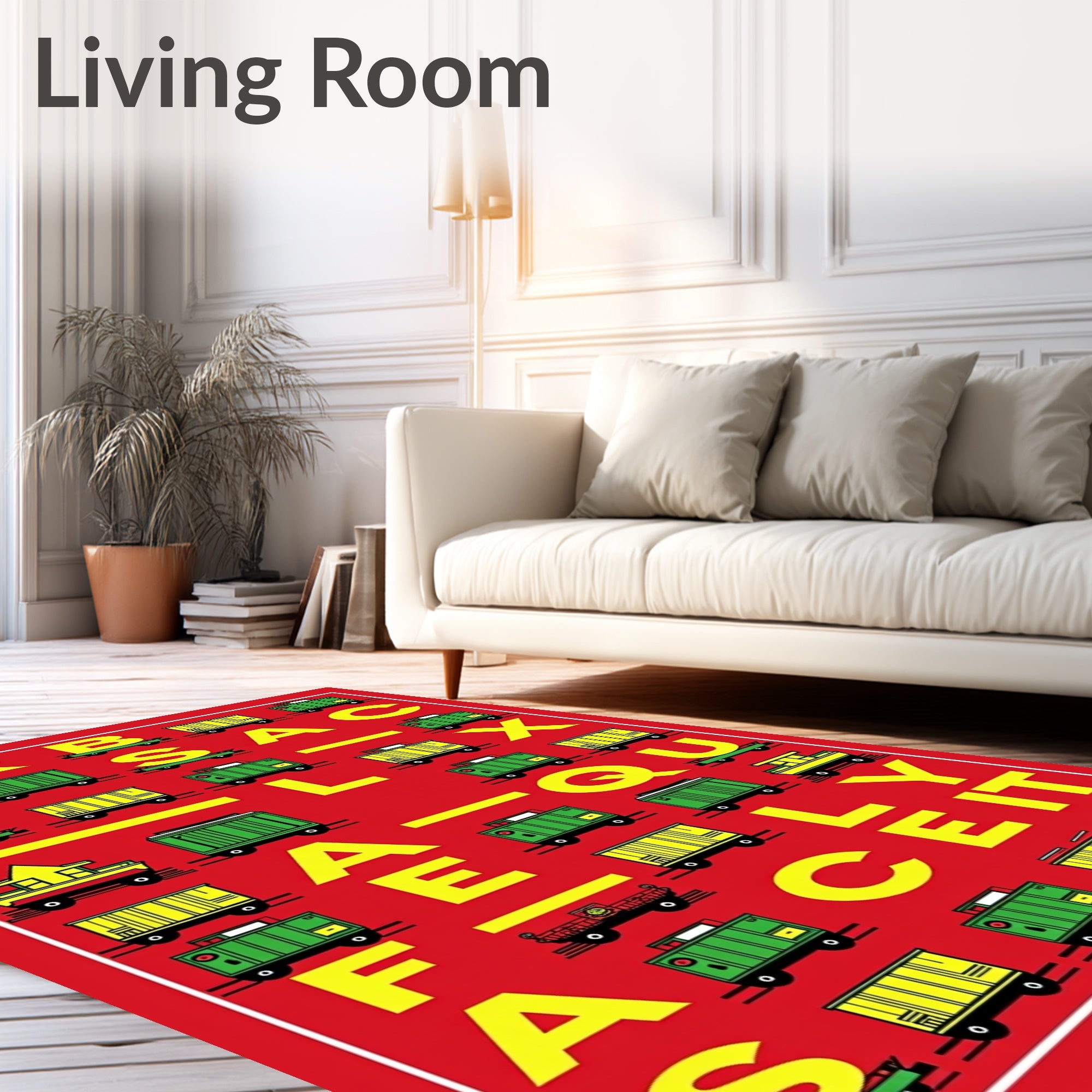 Red Yellow Green Freight Train Alphabet Rug