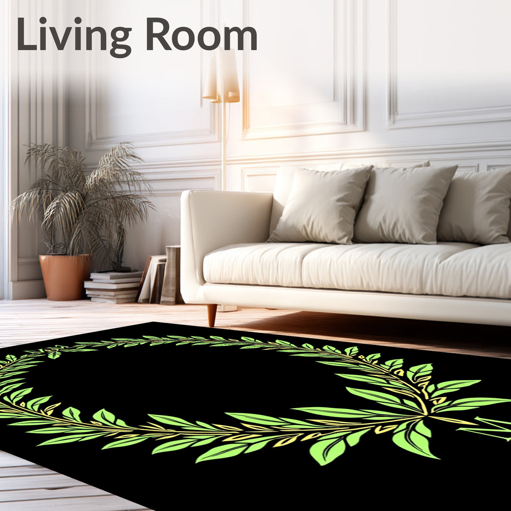 Laurel Wreath Green Gold Monogram Rug