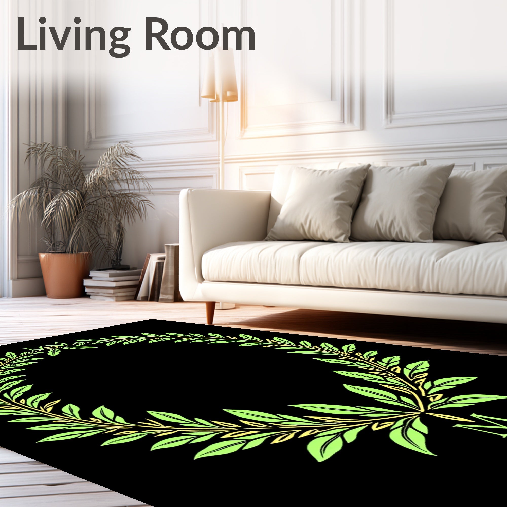Laurel Wreath Green Gold Monogram Rug