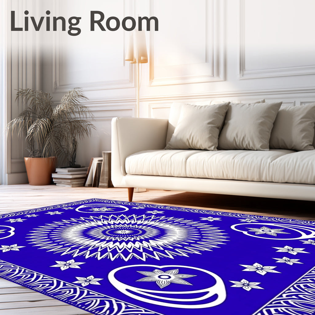 Vibrant Blue Sunburst Floral Medallion Rug